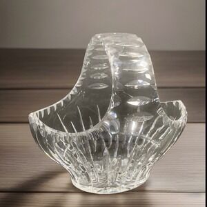 Ceska Lead Crystal Basket Hand Cut Glass Starburst Base Clear Decorative Bowl